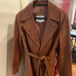 Caramel Leather Belted Trench -vintage